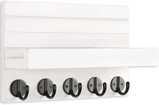 Key Holder for Wall, Decorative Key and Mail Holder with Shelf Has Large Key Hooks for Bags, Coats, Umbrella – Paulownia Wood Key Hanger with Mounting Hardware (9.8”W x 6.7”H x 4.2”D)
