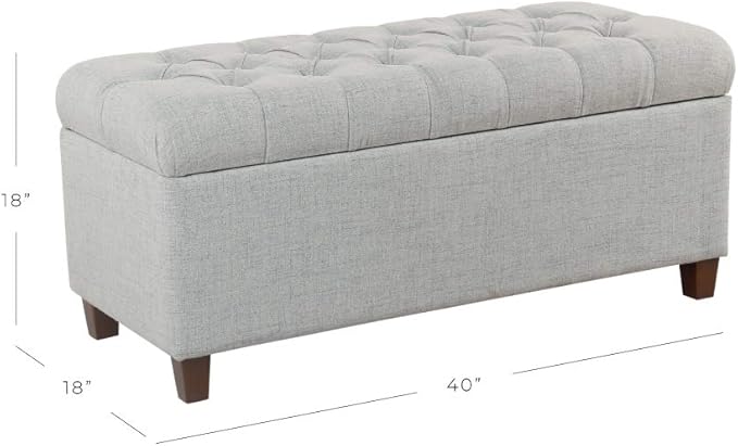 Homepop Home Decor Tufted Ainsley Button Storage Ottoman Bench with Hinged Lid Ottoman Bench with Storage for Living Room & Bedroom, Light Blue 18x40x18 Inches