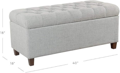 Homepop Home Decor Tufted Ainsley Button Storage Ottoman Bench with Hinged Lid Ottoman Bench with Storage for Living Room & Bedroom, Light Blue 18x40x18 Inches