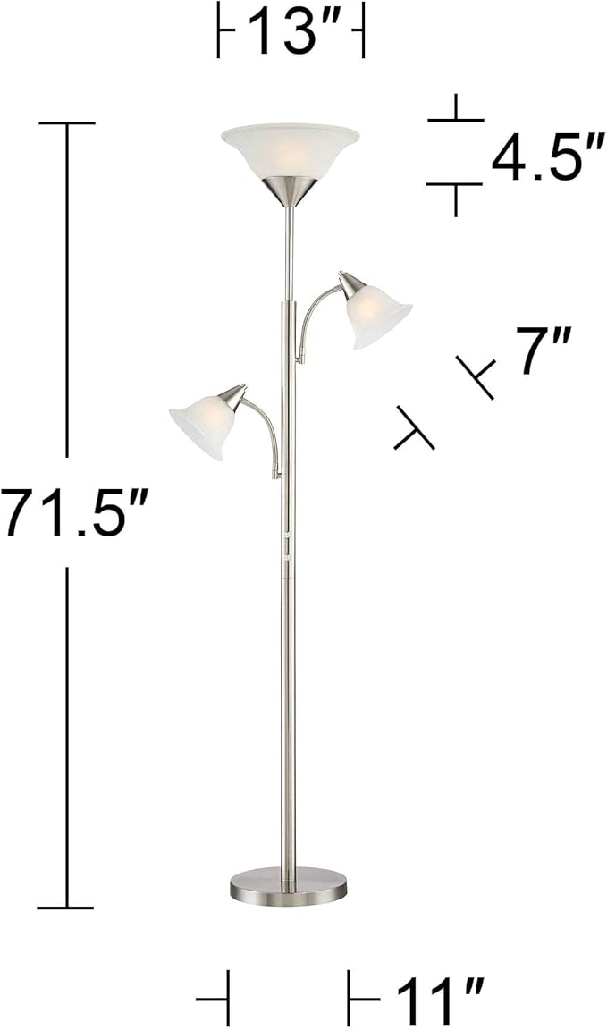 360 Lighting Jordan Modern Tree Torchiere Floor Lamp Standing 3-Light 71 1/2" Tall Brushed Nickel Silver Alabaster Glass Shades Decor for Living Room Reading House Bedroom Office