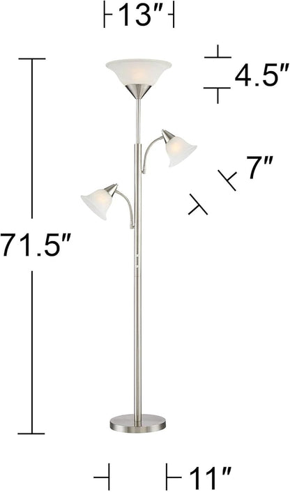 360 Lighting Jordan Modern Tree Torchiere Floor Lamp Standing 3-Light 71 1/2" Tall Brushed Nickel Silver Alabaster Glass Shades Decor for Living Room Reading House Bedroom Office