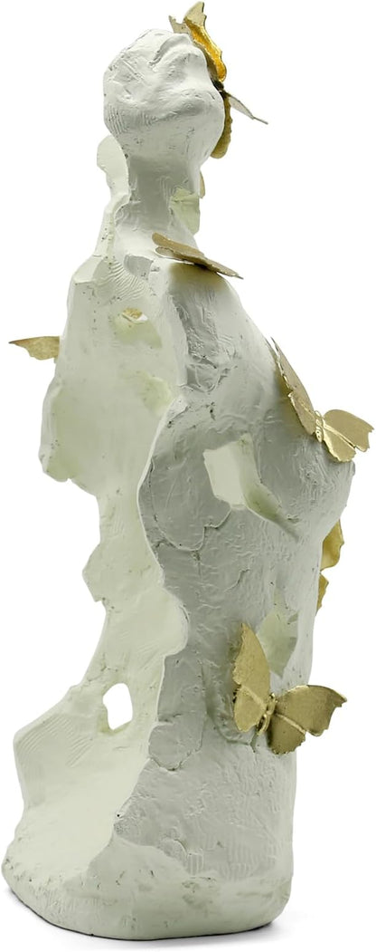 Lukitas Abstract Female Bust with Butterflies Sculpture, Aphrodite Statue, Body Figurine Art Decor, Beauty of Defects, Greek Goddess Bust Ornament for Office Living Room Desk Shelf, Beige, Resin 16"