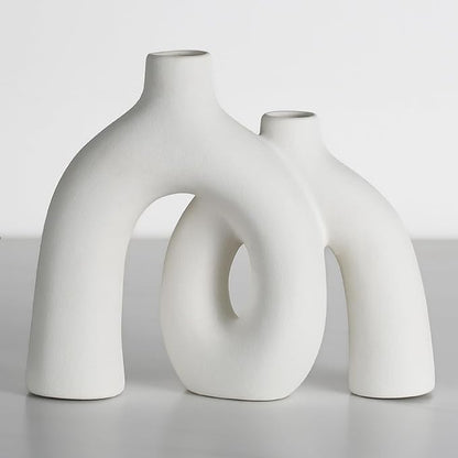 CEMABT Modern Nordic Boho Vase Set - Elegant White Matte Ceramic Home Decor for Living Room, Bookshelf, Mantel, Entryway Table & Console Décor | Shelf Decorations Gift