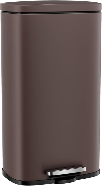 Arlopu 8 Gallon Step Trash Can, Stainless Steel Garbage Bin, Soft-Close Rubbish Bin with Removable Plastic Inner Bucket, Fingerprint-Proof, Lid Dustbin, Suit for Kitchen Home (Brown, 30L)