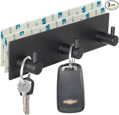VIRFIN Key Holder for Wall with 2 Self-Adhesive Tapes, No Damage Key Holder Rack for Wall with 3 Key Hooks for Entryway, Door, Bathroom, Kitchen(Black)
