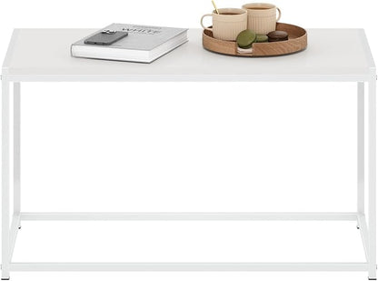 Furinno CAMNUS Coffee Table, Metal Frame Modern Center Table, Rectangular Side Table, Toolless Assembly, for Living Room, Bedroom, Home Office, Solid White