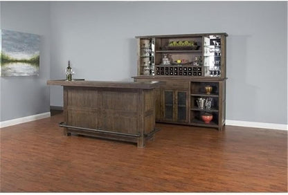 Pemberly Row Wood Home Bar with 4 Shelves and 3 Drawers in Cherry (42" H x 80" W x 28" D) for Home, Kitchen, Dining Room with Storage Cabinet and Wine Rack, Easy Assembly