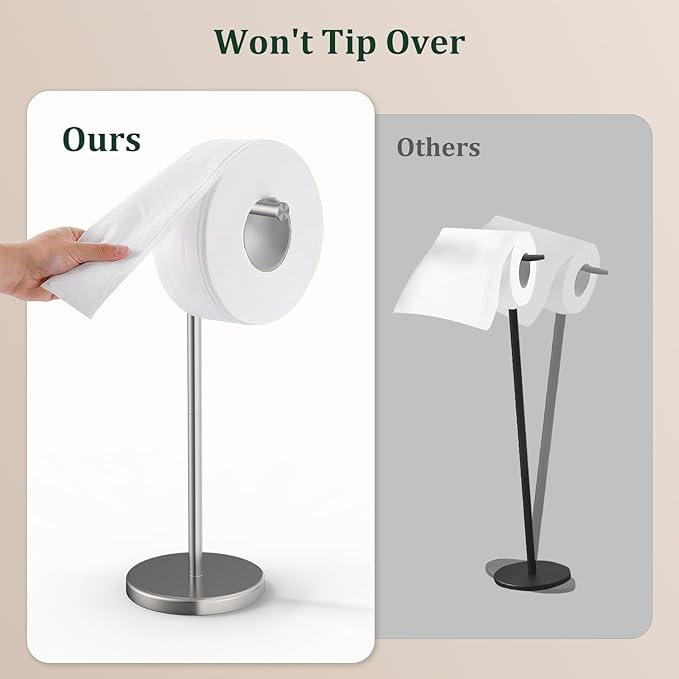 Brushed Nickel Toilet Paper Holder Stand, Freestanding Toilet Paper Holder for Bathroom, 304 Stainless Steel Rustproof Tissue Roll Holder Storage for 4 Rolls(Fits All Rolls)