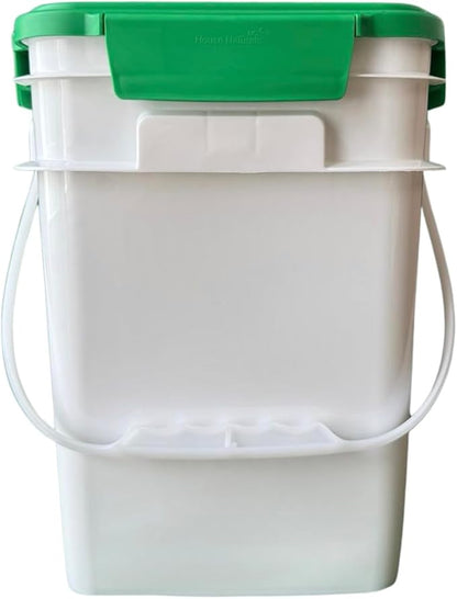 House Naturals 4 Gallon Square Food Grade Bucket Pail with Plastic Handles and Lid (Pack of 3) Made in USA containers (White - Green lid)