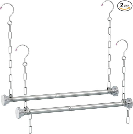 Hanging Closet Rod, Adjustable Width and Height Closet Hanging Organizer (23 or 35 Inch Length), Space-Saving Clothes Hanging Bar, Closet Extender Hanging Rod 2 Pack