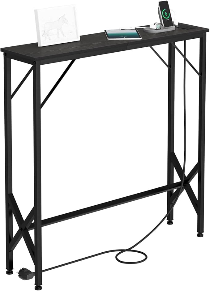 31.5‘’ Console Table, Skinny Entryway Table with Fast-Charging Station, Narrow Long Sofa Table, Behind Slim Couch Table for Entrance, Hallway, Living Room Decor ST-BK80-1