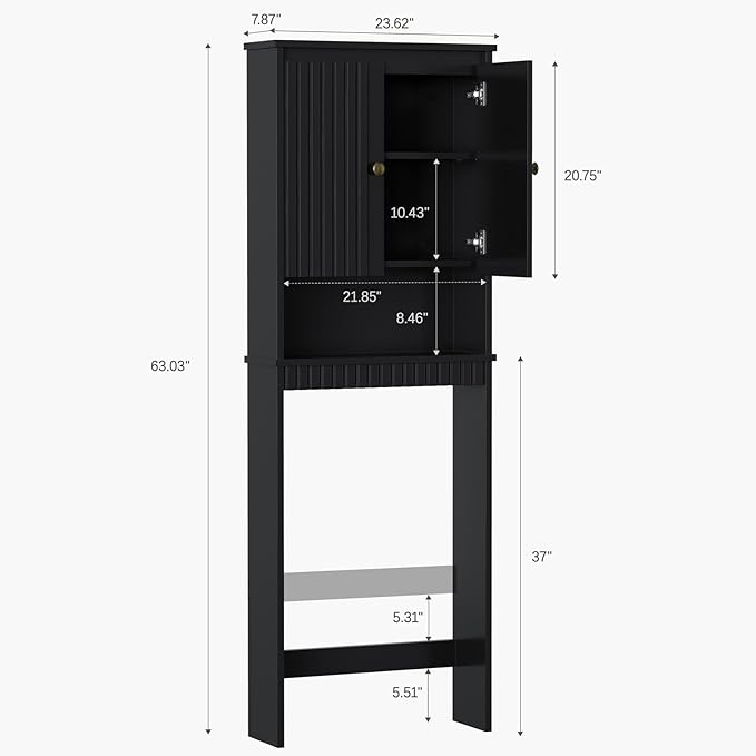 Over The Toilet Storage Cabinet, Over The Toilet Storage with Fluted Door Over The Toilet Cabinet with Adjustable Shelf Above The Toilet Storage Cabinet for Bathroom Organizer, Black