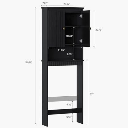 Over The Toilet Storage Cabinet, Over The Toilet Storage with Fluted Door Over The Toilet Cabinet with Adjustable Shelf Above The Toilet Storage Cabinet for Bathroom Organizer, Black