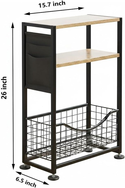 Skinny Side Table with Storage, 3 Tier Slim Side Tables for Small Spaces, Skinny End Table Narrow Bedside Table Narrow Side Table for Living Room, Bedroom