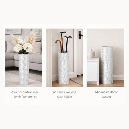 Concepts 21 inch Heavy Duty Metal Umbrella Stand - Durable Storage Holder for Umbrellas - Indoor and Outdoor Use - Stylish and Modern Organizer for Entryways. (White Lace)