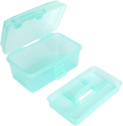 BangQiao Multipurpose Plastic Art and Craft Supply Storage Container Bin Case with Removable Tray and Handle, First Aid Box Organizer, Clear&Green