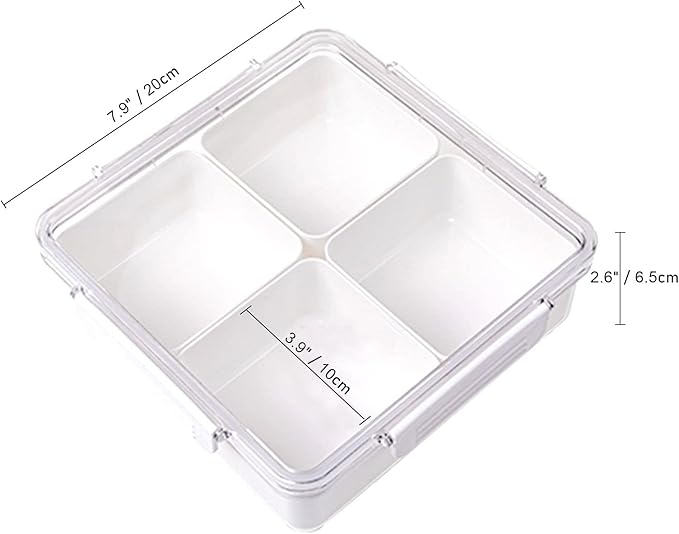 Divided Serving Tray with Lid, Removable Divided Platter Snack Box, Food Storage Charcuterie Containers with 4 Compartments for Christmas Party, Veggies, Snack, Fruit, Nuts, Candy, Cracker, Chip