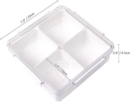 Divided Serving Tray with Lid, Removable Divided Platter Snack Box, Food Storage Charcuterie Containers with 4 Compartments for Christmas Party, Veggies, Snack, Fruit, Nuts, Candy, Cracker, Chip