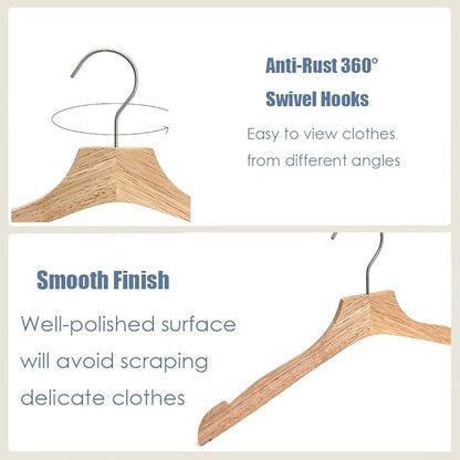 Natural 12.7" Ultra-Thin Wooden Children Closet Clothes Hangers 24PCS Wood Baby Kids Coat Hangers for Infant Toddler Newborn Jumpsuit Pants Skirts Jeans Space Saving Heavy Duty Durable Hangers