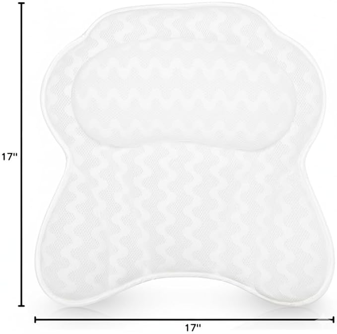 Bath Pillow Bathtub Pillow Back Neck Support Pillow, Spa Cushion for Tub, Relaxing Headrest Bath Pillow, Portable Washable Bathtub Accessories with 3D Air Mesh Thick Soft Cushion (Bright White)