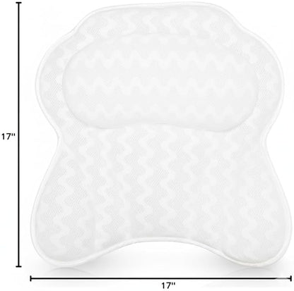 Bath Pillow Bathtub Pillow Back Neck Support Pillow, Spa Cushion for Tub, Relaxing Headrest Bath Pillow, Portable Washable Bathtub Accessories with 3D Air Mesh Thick Soft Cushion (Bright White)
