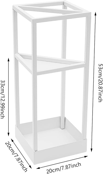 Umbrella Rack for Entryway, Modern Metal 20.87in Tall Freestanding Umbrella Holder with Built-in Shelf, Compact Storage for Long&Short Stick Rain Umbrellas and Walking Canes (White)