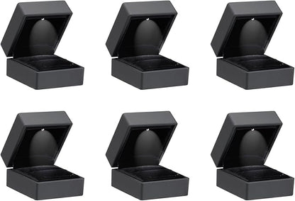Allure - Luxury Ring Boxes With LED Light, Square Shaped Elegant Diamond Ring Case, For Unique Proposal, Engagement Or Wedding, Black Velvet Interior Jewelry Display Gift Box. 6 Boxes.