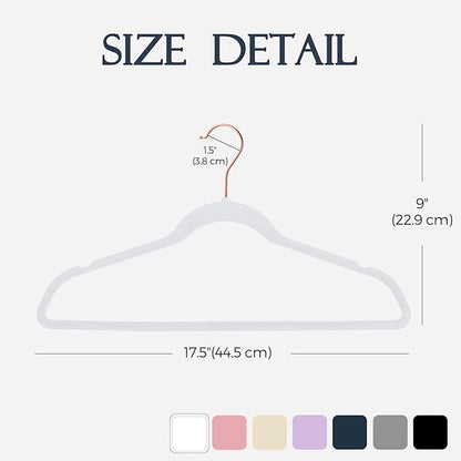 HOUSE DAY White Velvet Hangers 60 Pack, Premium Non-Slip Felt Clothes, Sturdy Heavy Duty Coat, Durable Hangers for Suits, Space Saving with No Hanger Mark, 360° Swivel Rotating Rose Gold Hook
