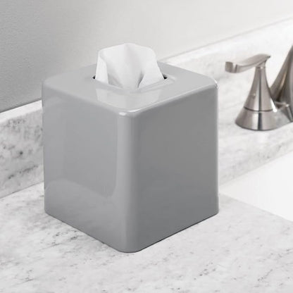 mDesign Metal Square Tissue Box Cover, Modern Facial Paper Holder - Accessories for Bathroom Vanity Countertop, Bedroom Dresser, Night Stand, Desk, Office and End Table - Unity Collection - Gray