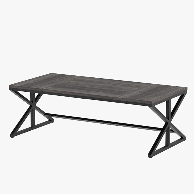 IBF Long Grey Computer Desk, Modern Large Wood Metal Office Desk, Industrial Pc Study Gaming Writing Table for 2 Person, Executive Workstation for Home Bedroom Living Room, Dark Gray, 70 Inch