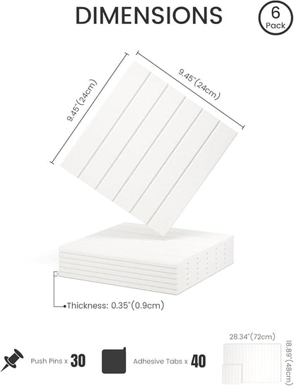 Fluxynara Felt Bulletin Board Tiles -28"x18" with 40 Adhesive Tabs, Cork Board Alternative for Office Decor, Push Pin Board Wall Organizer 6-Pack (Milky White)