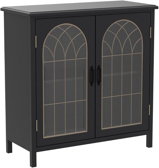 Sophia & William Accent Cabinet with 2 Doors Distressed Storage Cabinet Display Cabinet with Metal Church Window Door for Entryway Living Room