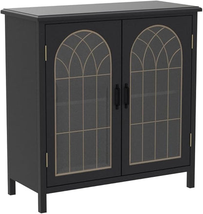 Sophia & William Accent Cabinet with 2 Doors Distressed Storage Cabinet Display Cabinet with Metal Church Window Door for Entryway Living Room