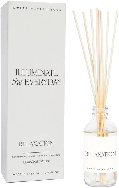 Sweet Water Decor Relaxation Reed Diffuser Set - Eucalyptus, Peppermint, Cedar, Patchouli Scented Diffusers - Reed Diffusers for Home with Long Lasting Fragrance - Oil Reed Diffuser - Made in the USA