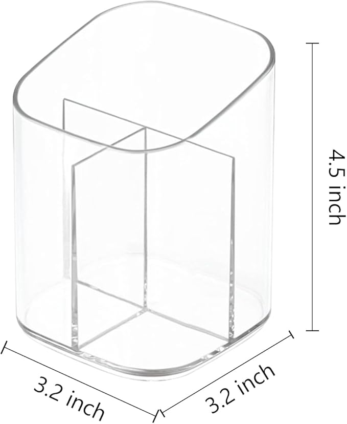 Acrylic Clear 3 Slots Pencil Pen Holder for Desk, Desktop Makeup Brush Storage Organizer Pen Cup Stand for Office School Home
