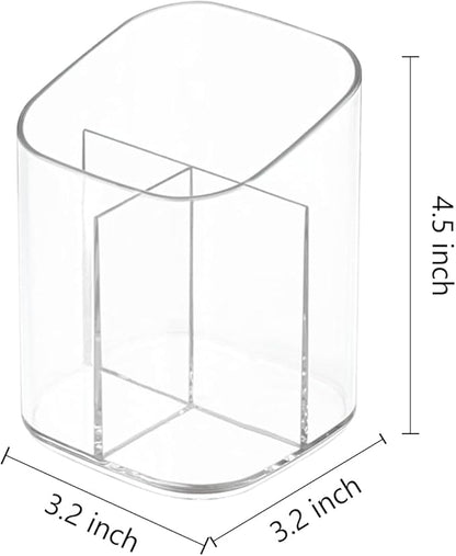 Acrylic Clear 3 Slots Pencil Pen Holder for Desk, Desktop Makeup Brush Storage Organizer Pen Cup Stand for Office School Home