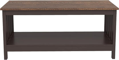 ChooChoo Farmhouse Coffee Table, Espresso Living Room Table with Shelf, 40 Inch