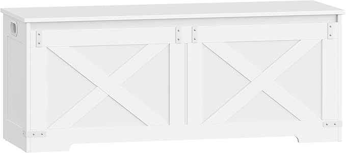 47.2" Storage Chest, Large Storage Trunk with 2 Hinges, Farmhouse Wooden Box Bench, Lift-Top Organizer Chest, Entryway Trunk for Bedroom, Living Room, White SB12103X