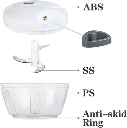 Cambom Manual Food Chopper Vegetable Cutter, Hand String Vegetable Chopper Onions Cutter for Vegetable Fruits Nuts BPA Free Food Safe Material, 550ml White