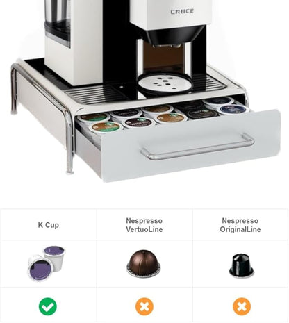 K Cup Holder Drawer, Compatible with K-Cups, 30 Pods Capacity, K Pod Drawer Organizer for Countertop, Coffee Machine Base, Easy Installation (White)