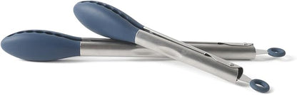 Calphalon Edge 2 Piece Stainless Steel Kitchen Tongs Set W/Silicone Heads - Navy Blue