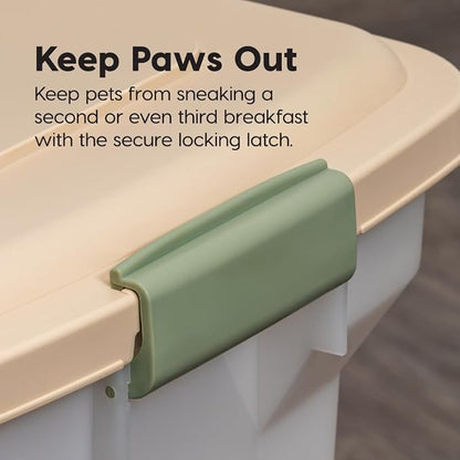 IRIS USA Airtight Dog Food Storage Container, WeatherPro, Up to 40 lbs, Removable Wheels, for Dog Cat Bird and Other Pet Food Storage Bin, Keep Fresh, Translucent Body, Made in USA, Almond/Pearl