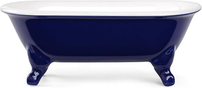 6.5" Ceramic Mini Decorative Clawfoot Bathtub Bar Soap Dish, Kitchen Sponge Holder and Shower Tray for Bathroom, 1 Pack(Navy Blue)