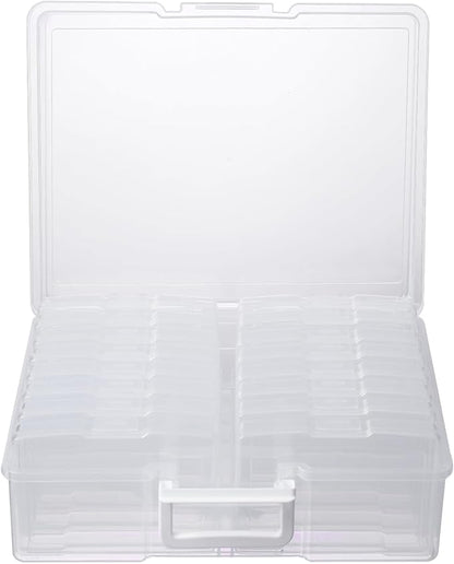 novelinks Transparent 4" x 6" Photo Cases and Clear Craft Keeper with Handle, 16 Inner Photo Organizers & Photo Storage Box, Plastic Photo Storage Containers (Clear)