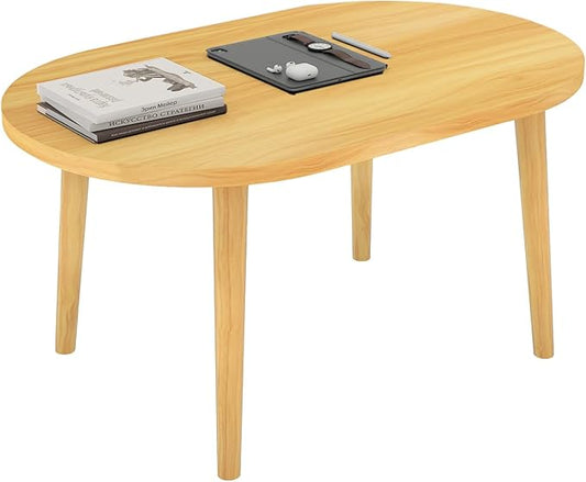 Oval Coffee Table Low Table with 4 Solid Wood Sturdy Legs,Floor Table Desk for Sitting on The Floor,19.7"D x 31.5"W x 16"H Inches,Living Room/Toy room Furniture,Rental house Furniture (Natural-Oval)