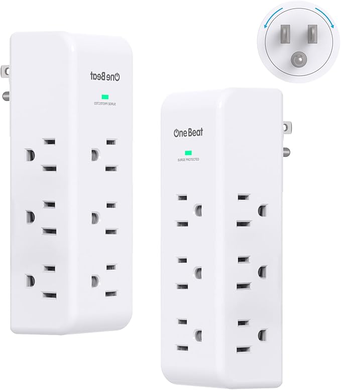 2 Pack Surge Protector Outlet Extender with Rotating Plug, 9 AC Multi Plug Wall Outlet Expander, 1800J Wall Charger, 3-Sided Power Strip Electrical Plug Adapter Outlet Splitter for Home Office Dorm
