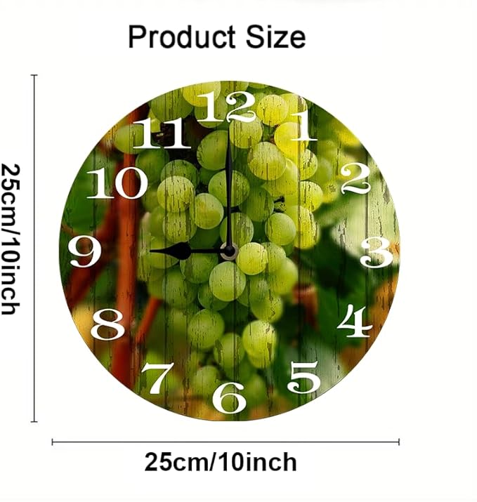 Grape Wall Clock 10 Inch Wooden Battery Operated Autumn Forest Maple Leaves Wall Clocks Decorative Indoor,Decorative for Kitchen Bathroom Bedroom