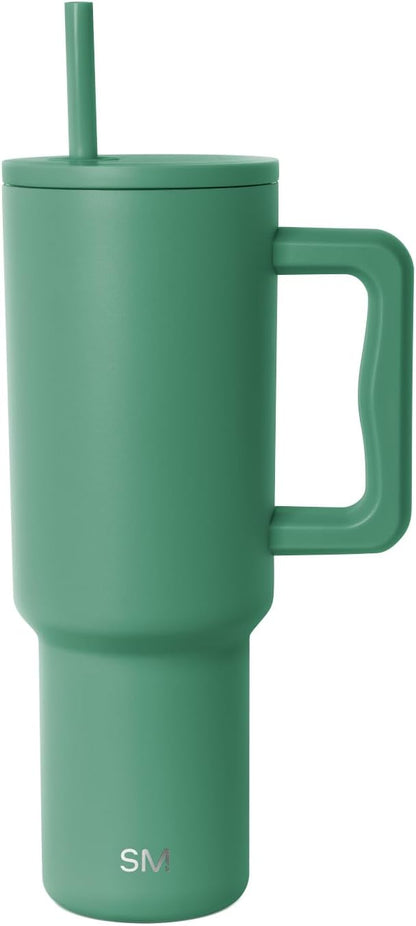 Simple Modern 40 oz Trek Tumbler with Handle and Straw Lid | Cup Holder Friendly Insulated Stainless Steel Travel Mug | Basil