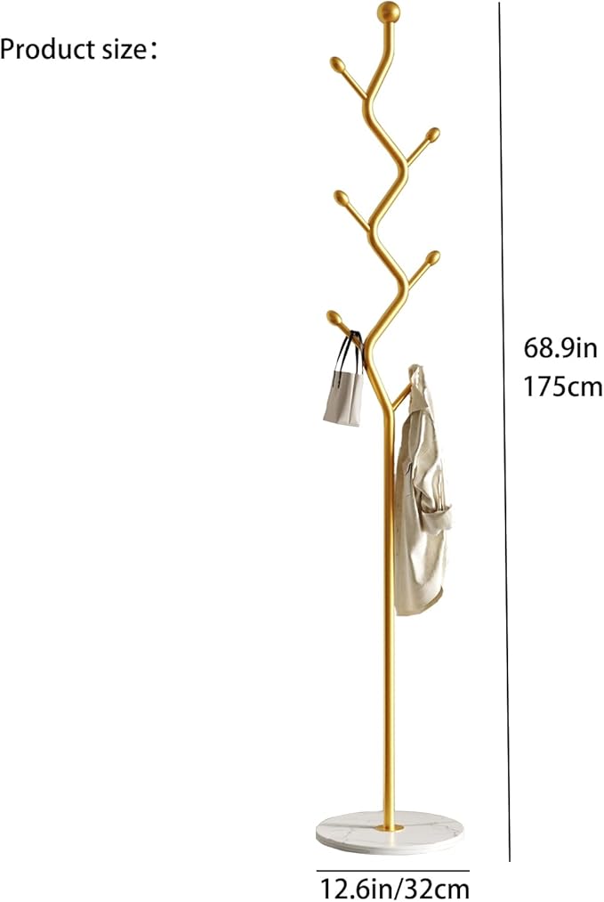 Creative Tree Branch-Look Gold Coat Rack Freestanding with 6 Hooks & Sturdy Marble base Metal Clothes Hanger Stand for Entryway/Mudroom/Bedroom/Hallway/Home Office (gold)