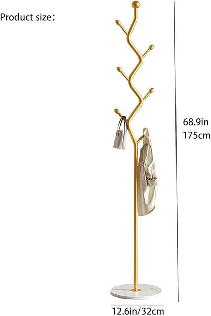 Creative Tree Branch-Look Gold Coat Rack Freestanding with 6 Hooks & Sturdy Marble base Metal Clothes Hanger Stand for Entryway/Mudroom/Bedroom/Hallway/Home Office (gold)